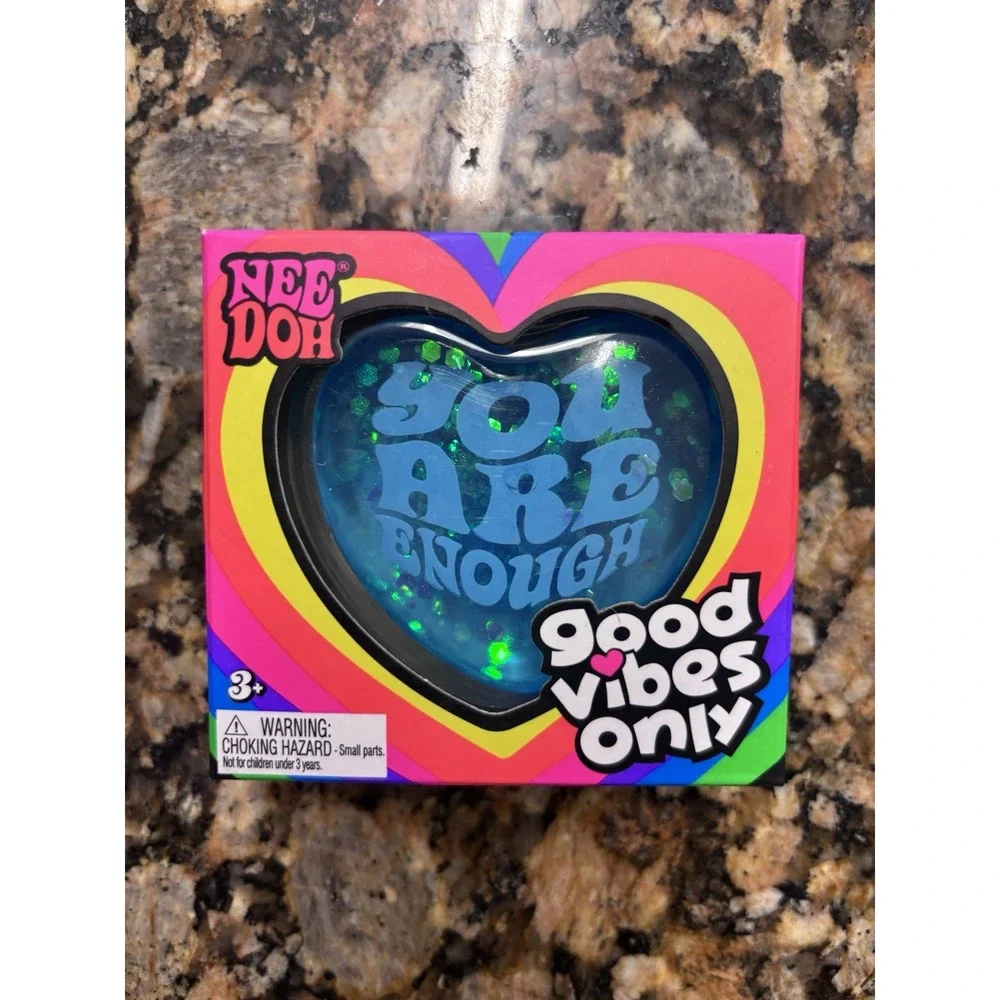 NeeDoh Good Vibes Only Glitter Heart Nee Doh BLUE New